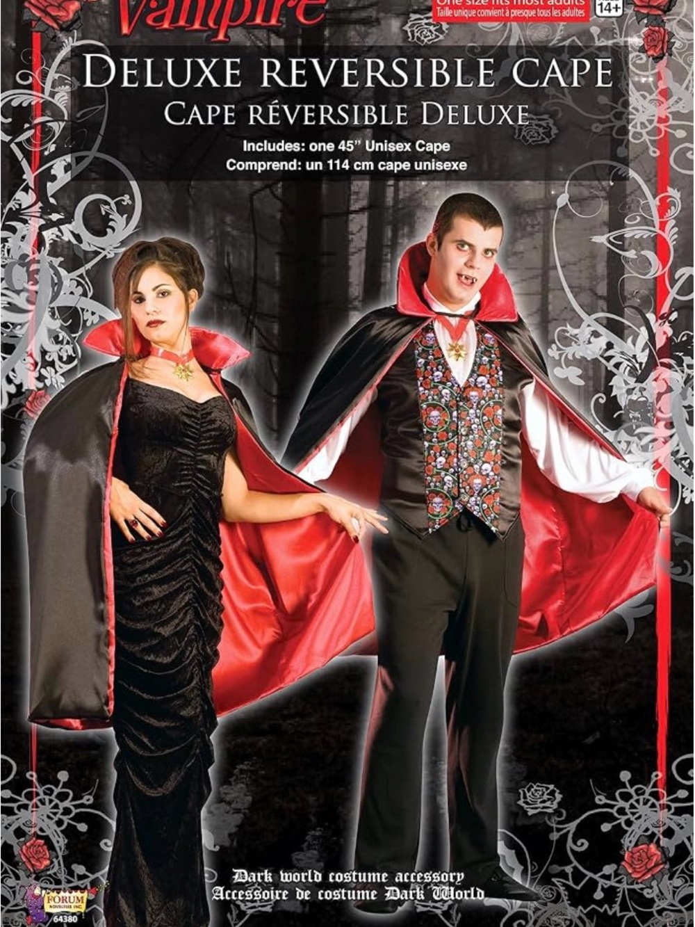 Deluxe Reversible Vampire Cape Black & Red unisex men’s women’s 45 inch goth